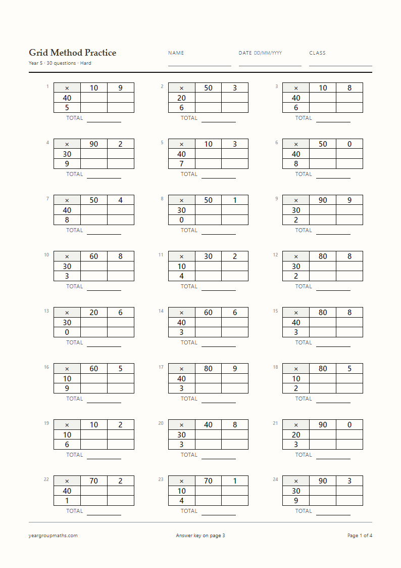 KS2 Maths Worksheets, A4, answers on page 2